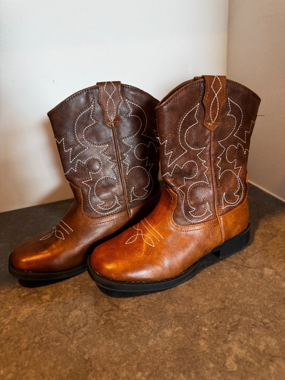 Wonder Nation Kids Cowboy Boots Size 1 Brown Faux Leather Western Unisex - Picture 2 of 8